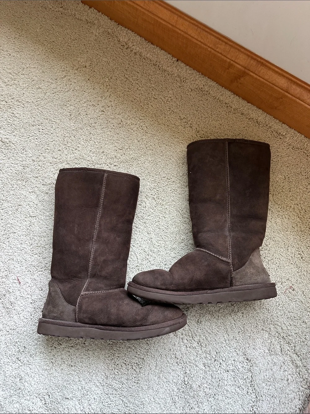 UGG Brown Suede Mid-Calf Shearling Boots